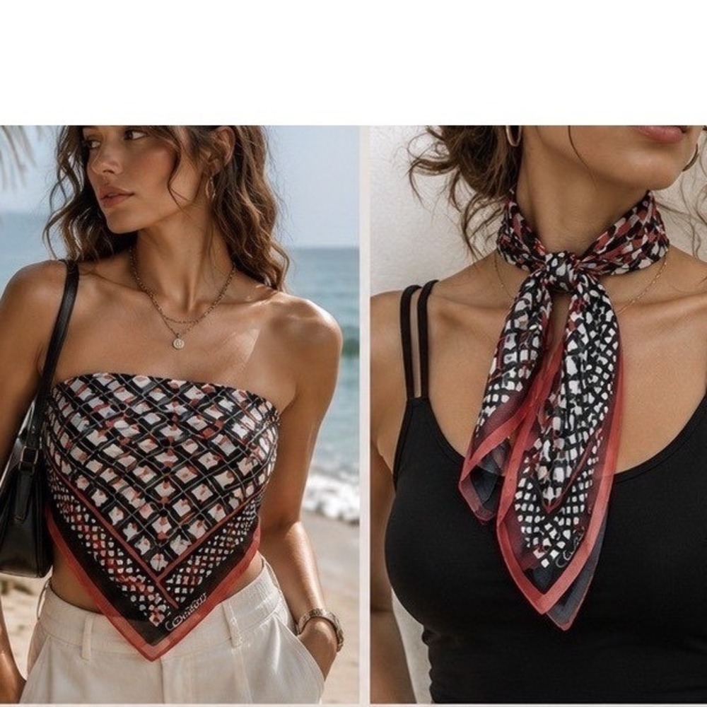 Womens OS Calvin Klein Scarf Polyester Black Coral Geometric Polka Dot Wrap Top